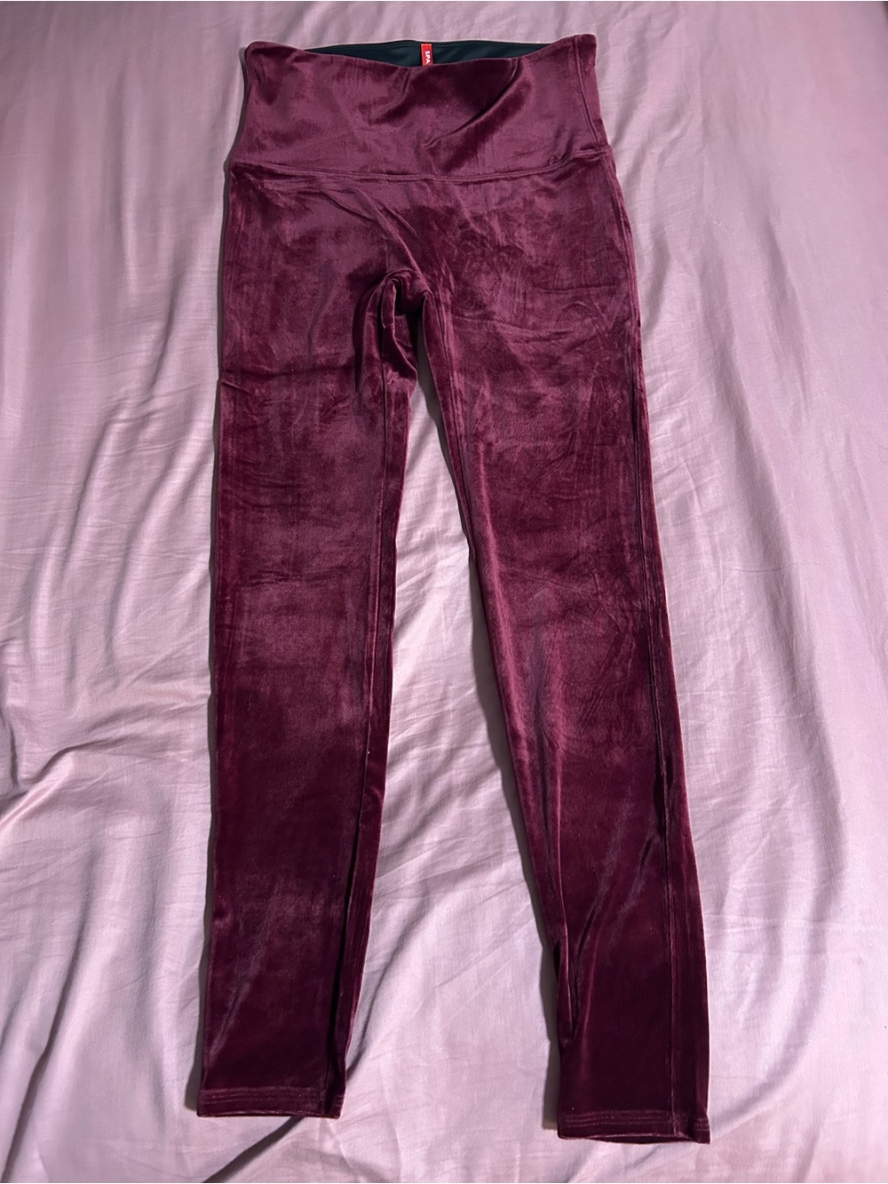 SPANX 2070 High Waist Stretch Velvet Leggings Rich Burgundy Size XL